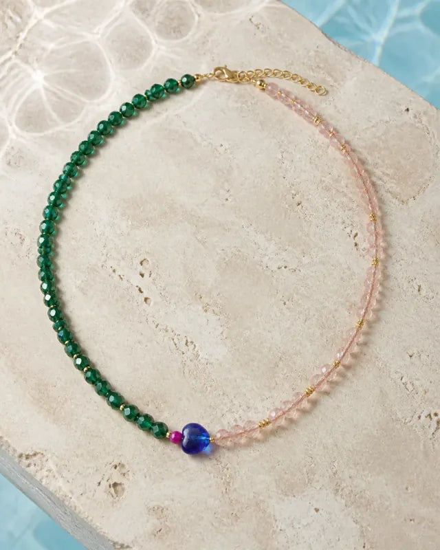 VerdeRosa Corazón, handmade glass jewelry by Parcha