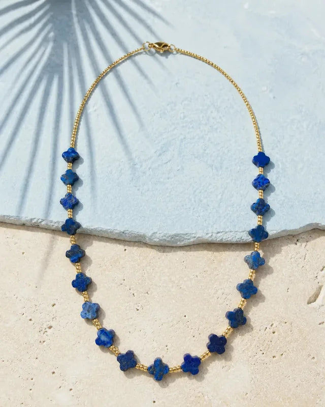 Lapis clover blue/gold, handmade glass jewelry by Parcha