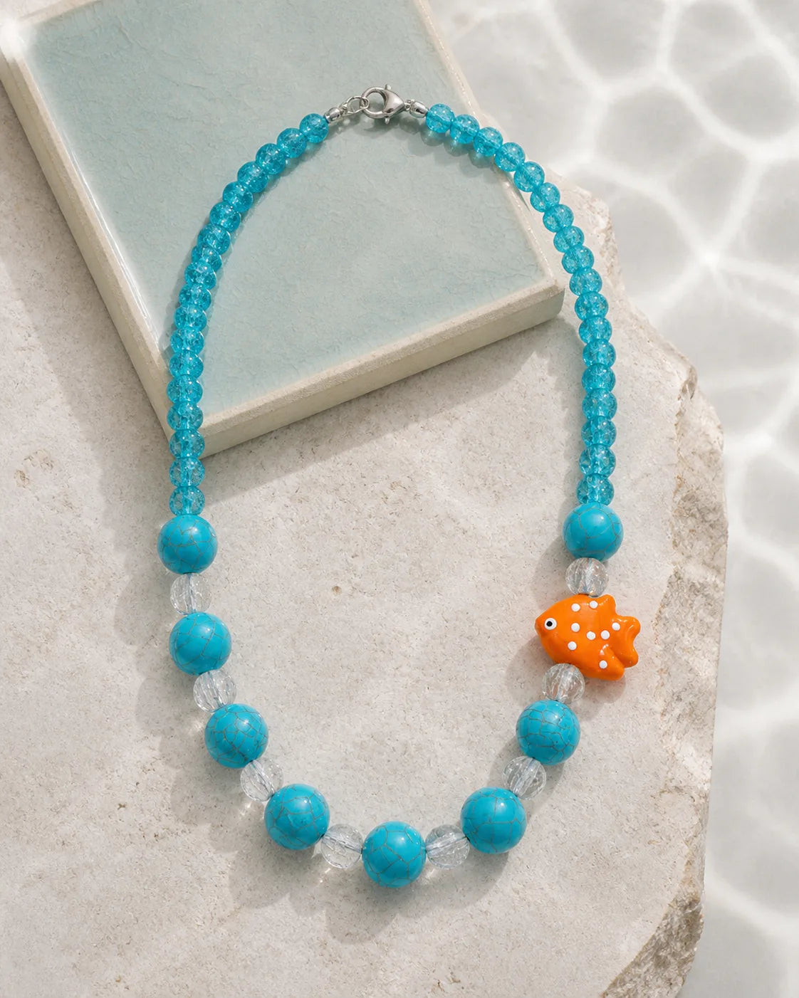 Mar turquoise clear, handmade glass jewelry by Parcha