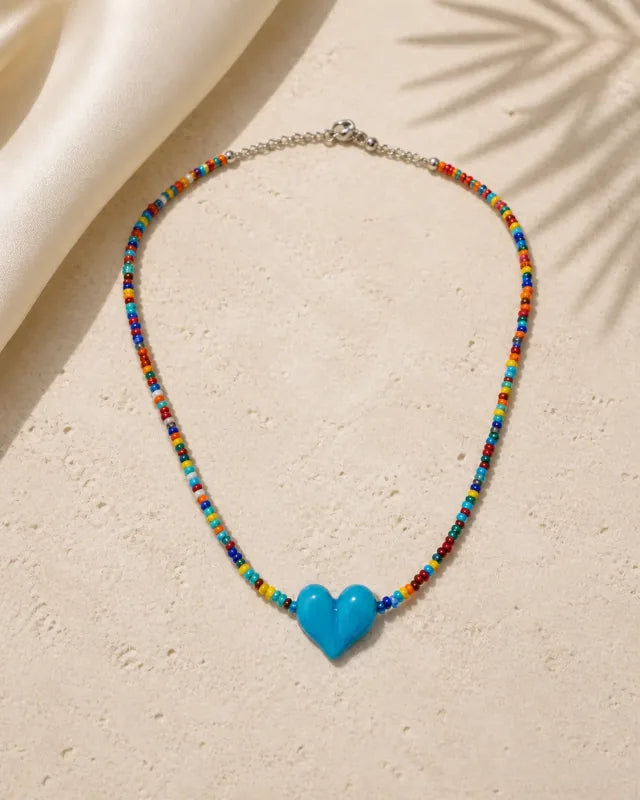 Corazón Murano blue/multi, handmade glass jewelry by Parcha