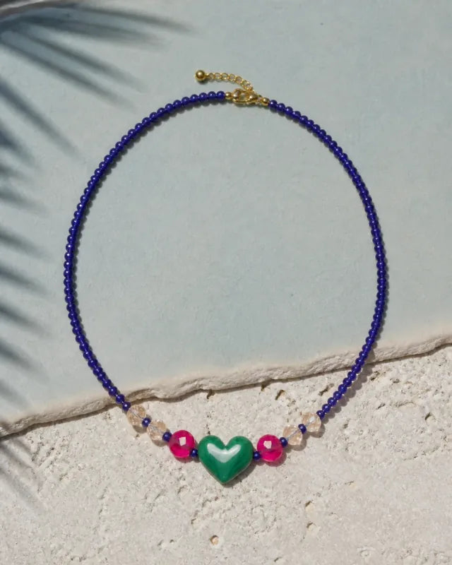 Corazón Murano green/blue/pink, handmade glass jewelry by Parcha