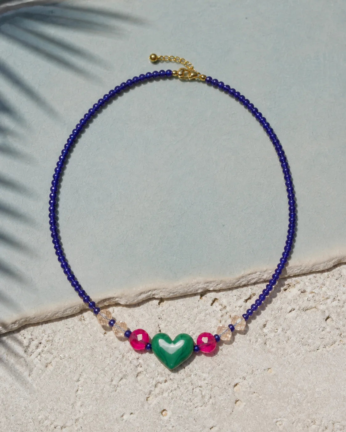 Corazón Murano green/blue/pink, handmade glass jewelry by Parcha