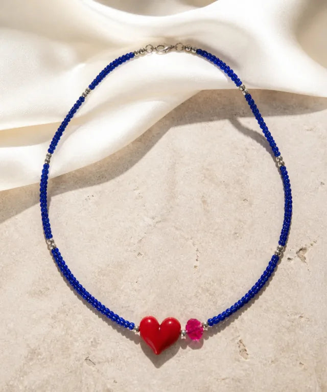 Corazón Murano red/shiny royal, handmade glass jewelry by Parcha