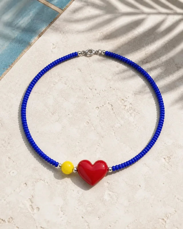 Corazón Murano red/opaque blue, handmade glass jewelry by Parcha