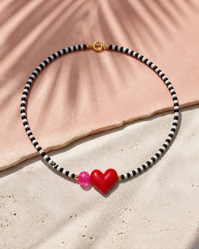 Corazón Murano red/white/black, handmade glass jewelry by Parcha