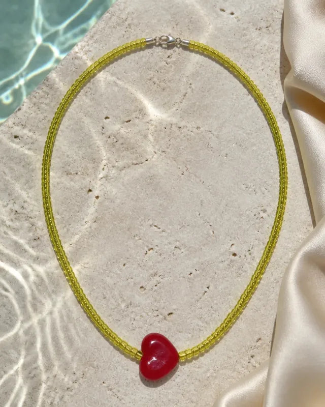 Corazón2 Murano red/chartreuse, handmade glass jewelry by Parcha