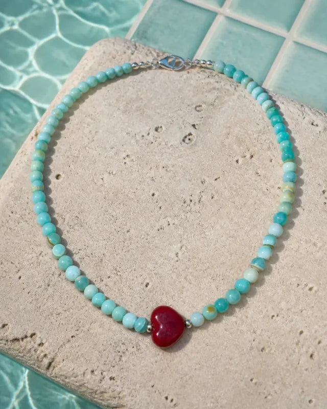 Corazón2 teal sphere, handmade glass jewelry by Parcha