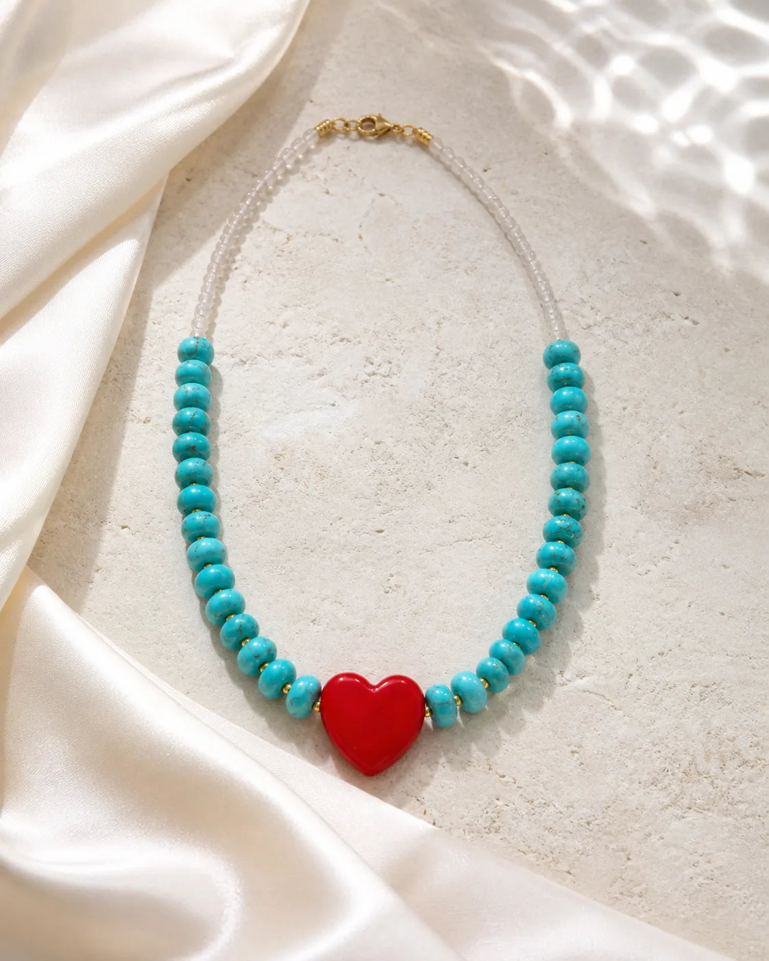 Corazón turquoise clear, handmade glass jewelry by Parcha