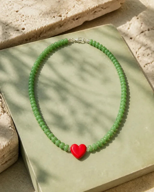 Corazón green clear, handmade glass jewelry by Parcha