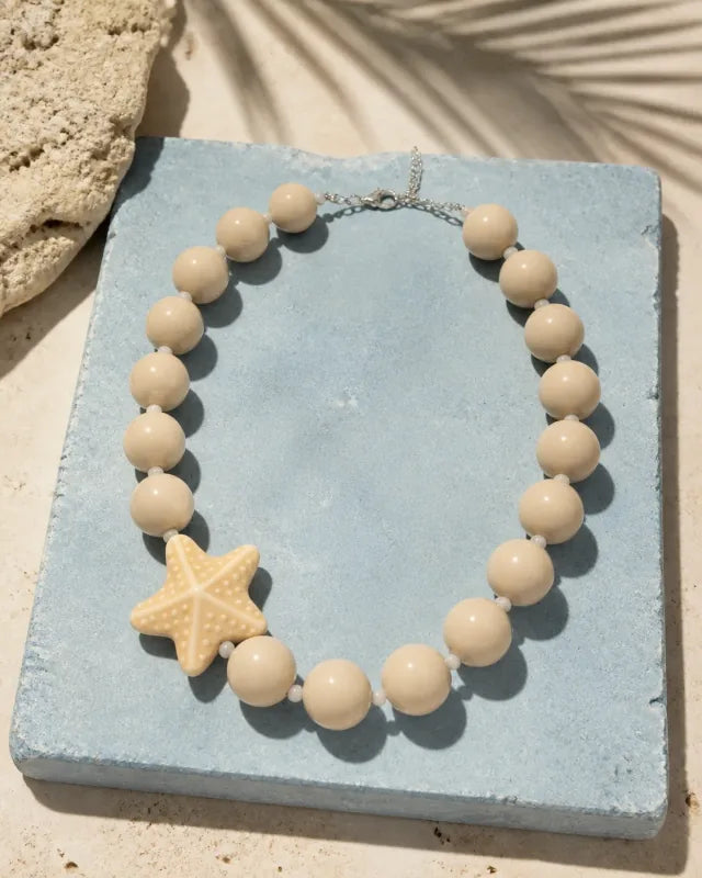 Estrella beige/beige, handmade glass jewelry by Parcha