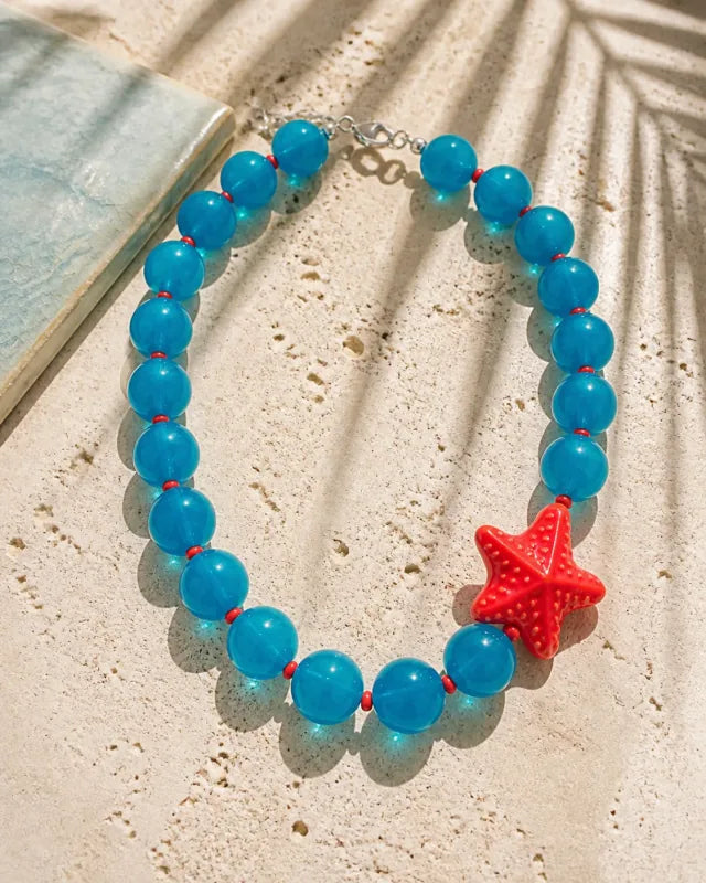 Estrella teal/red, handmade glass jewelry by Parcha