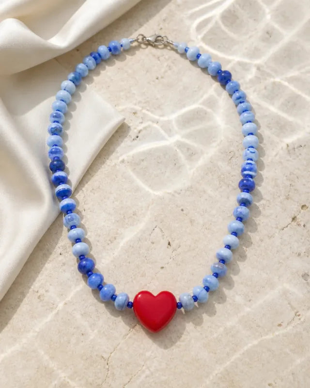 Corazón blue rondelle, handmade glass jewelry by Parcha