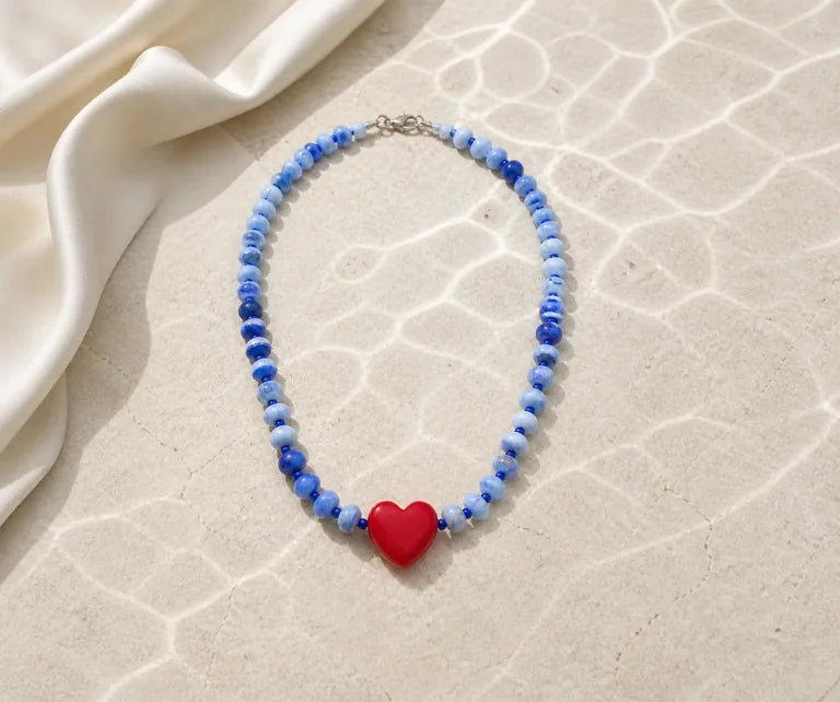 Corazón blue rondelle, handmade glass necklace
